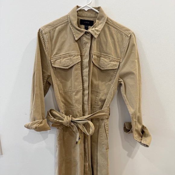 J Crew -Khaki Beige Safari 100% Cotton Button up Long Sleeve Shirt Dress, Size 8 - Picture 2 of 6